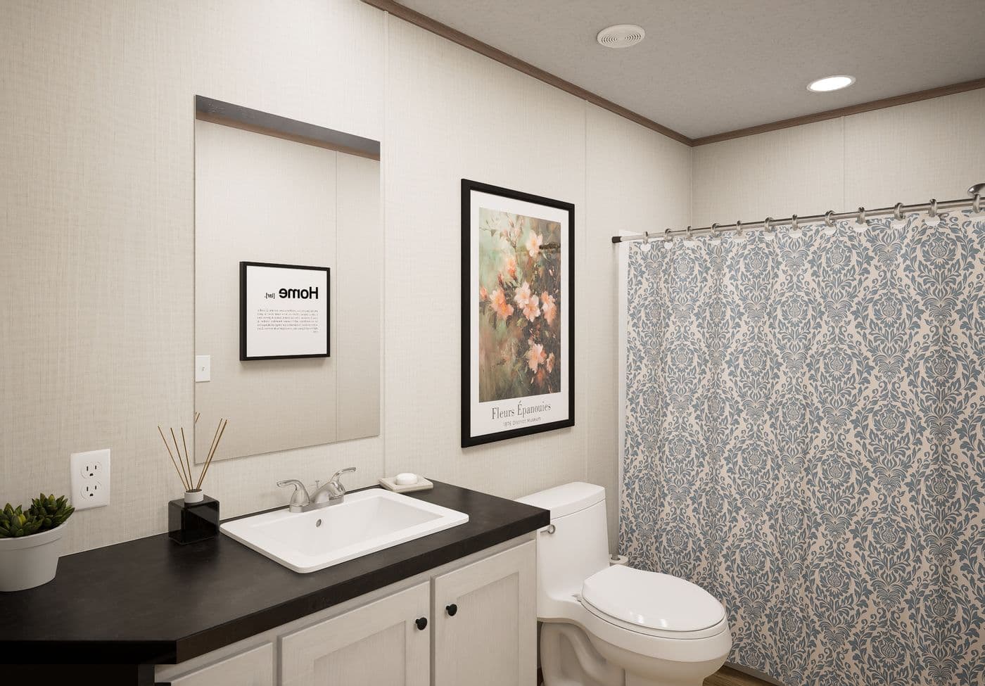 The GROVE Guest Bathroom. This Manufactured Mobile Home features 3 bedrooms and 2 baths.