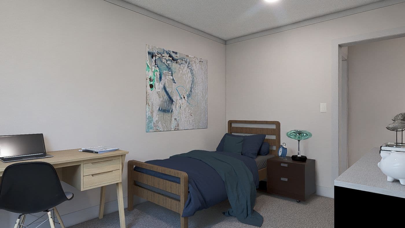 The JOHNNY B GOODE Guest Bedroom. This Modular Home features 3 bedrooms and 2 baths.