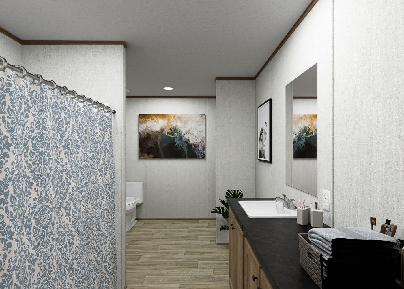 The VISTA 28X48 Primary Bathroom. This Manufactured Mobile Home features 3 bedrooms and 2 baths.