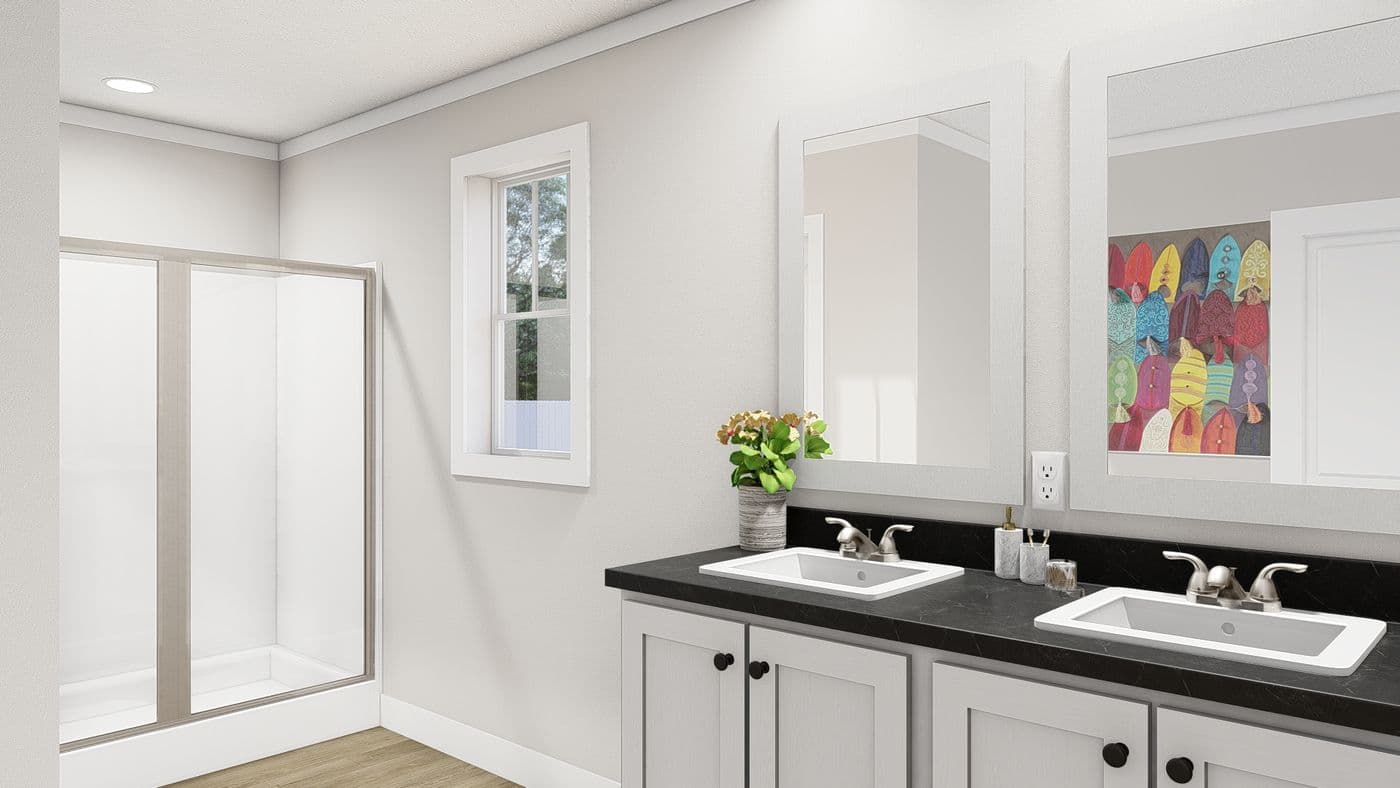 The LIMELIGHT Primary Bathroom. This Manufactured Mobile Home features 3 bedrooms and 2 baths.