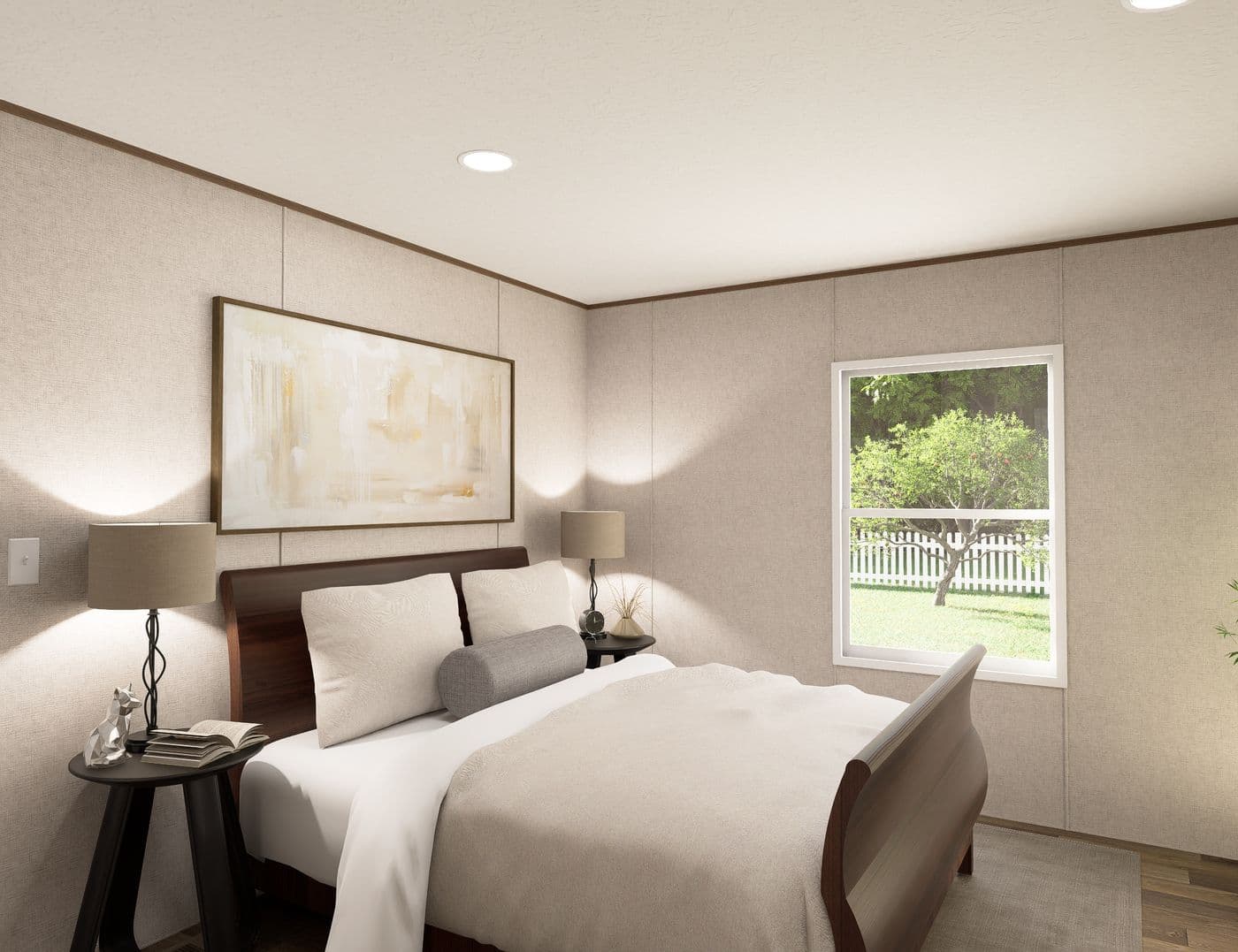 The ELM Primary Bedroom. This Manufactured Mobile Home features 2 bedrooms and 1 bath.