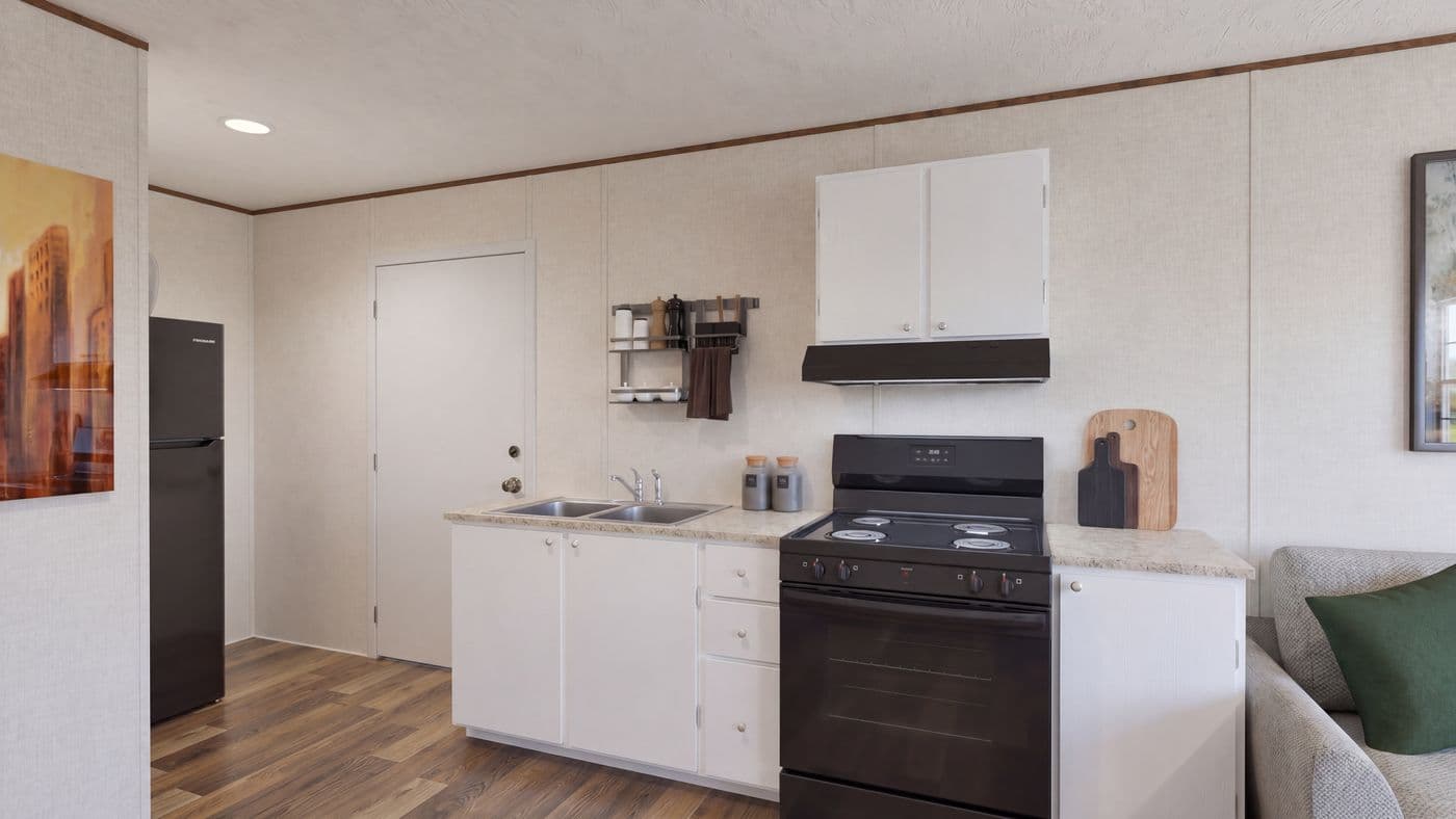The TULIP Kitchen. This Manufactured Mobile Home features 2 bedrooms and 1 bath.