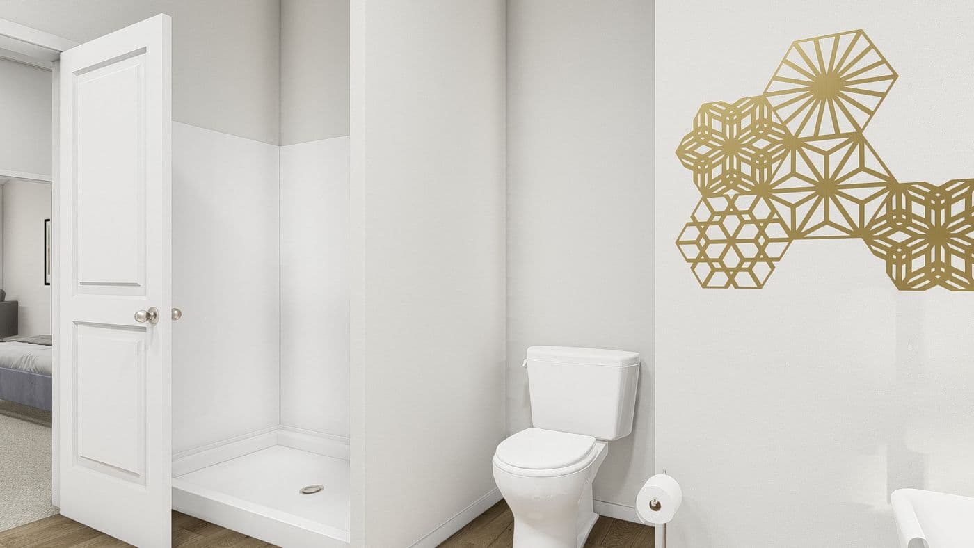 The QL604K CLAYTON Primary Bathroom. This Manufactured Mobile Home features 4 bedrooms and 2 baths.