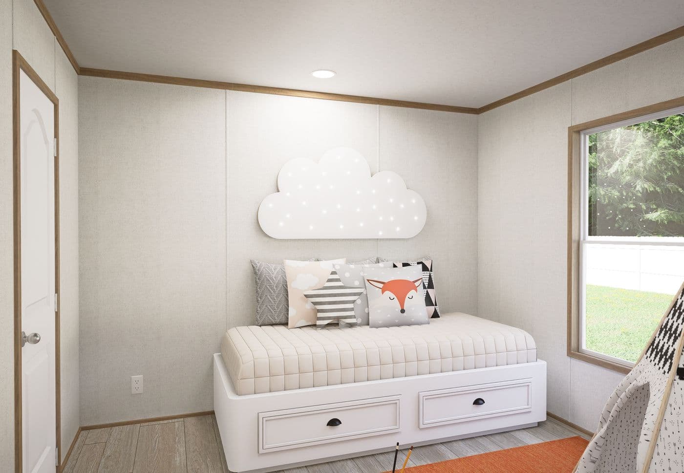 The THE MOUNTAINEER 68 Guest Bedroom. This Manufactured Mobile Home features 4 bedrooms and 2 baths.