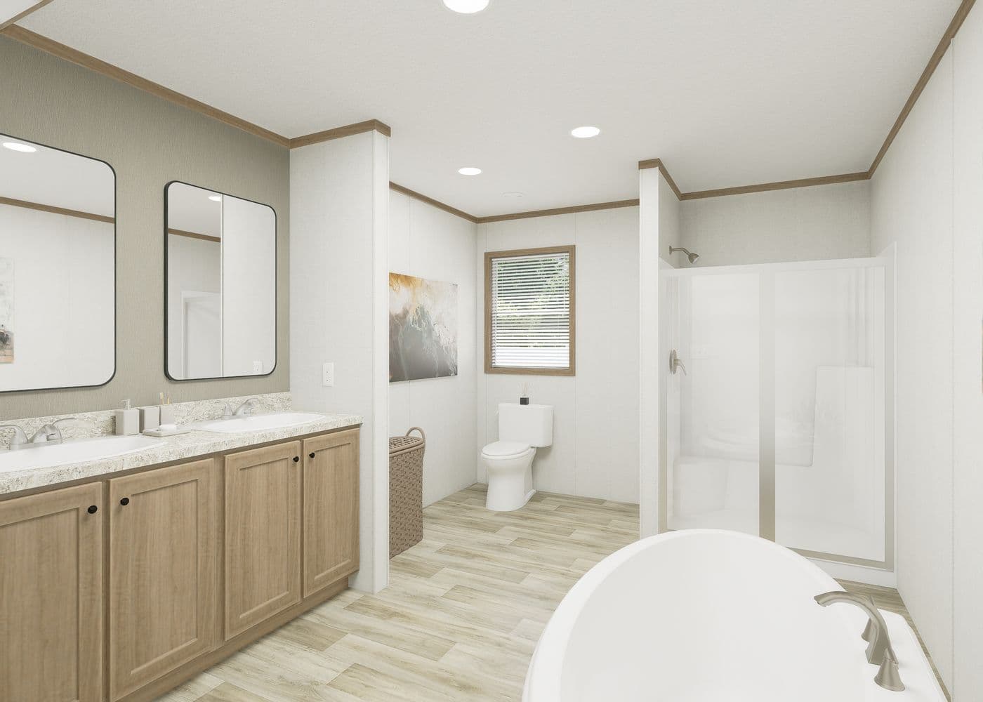 The THE RESERVE 52 Primary Bathroom. This Manufactured Mobile Home features 3 bedrooms and 2 baths.