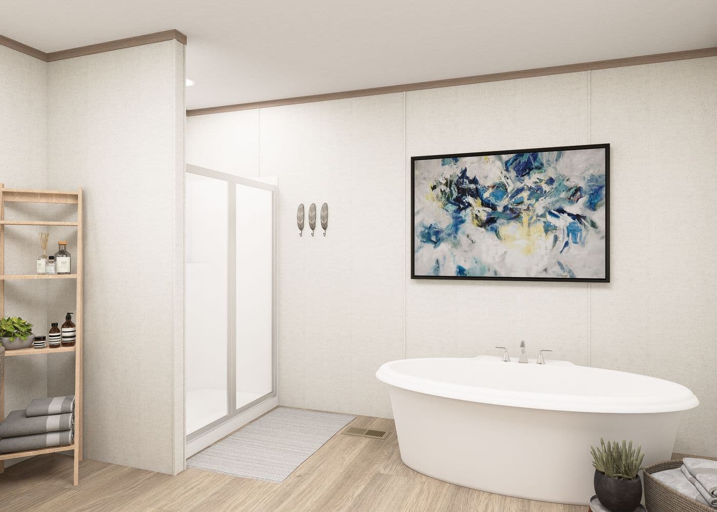 The THE RESERVE 60 Primary Bathroom. This Manufactured Mobile Home features 3 bedrooms and 2 baths.