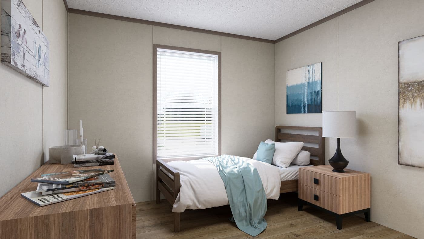 The 5628-CC52 COMPASS 56 Guest Bedroom. This Manufactured Mobile Home features 3 bedrooms and 2 baths.