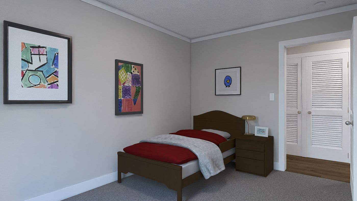 The UNDER PRESSURE Guest Bedroom. This Modular Home features 3 bedrooms and 2 baths.
