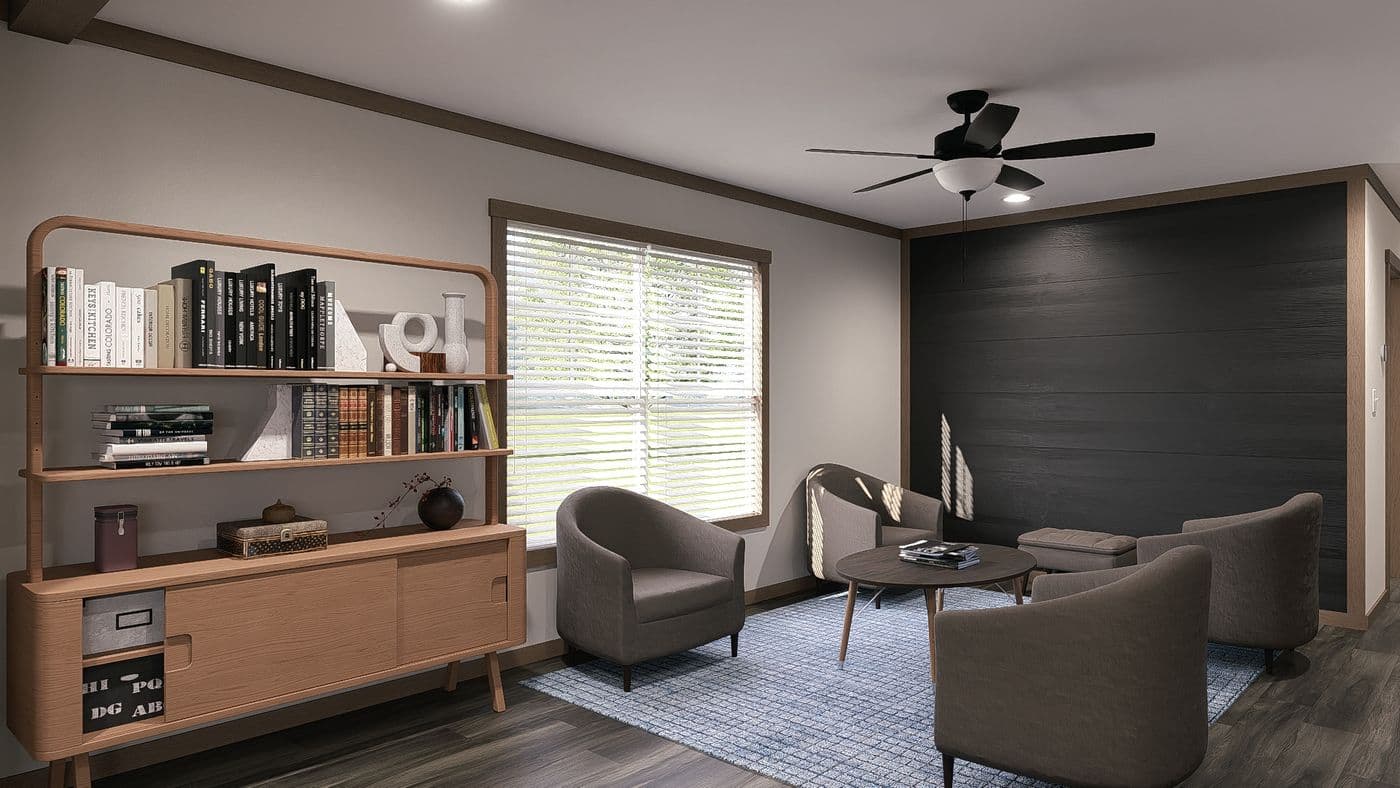 The NELLIE Living Room. This Manufactured Mobile Home features 4 bedrooms and 2 baths.