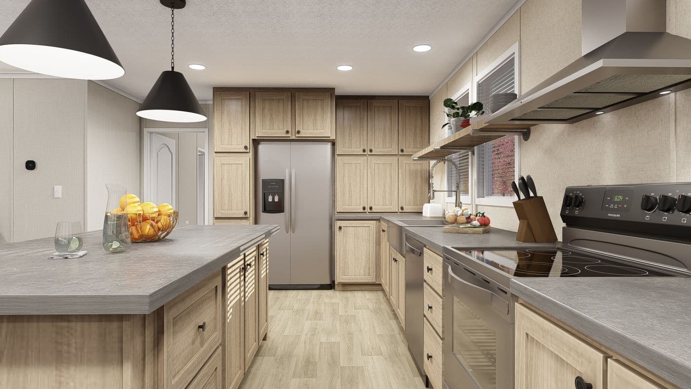 The THE RESERVE 76 Kitchen. This Manufactured Mobile Home features 4 bedrooms and 2 baths.
