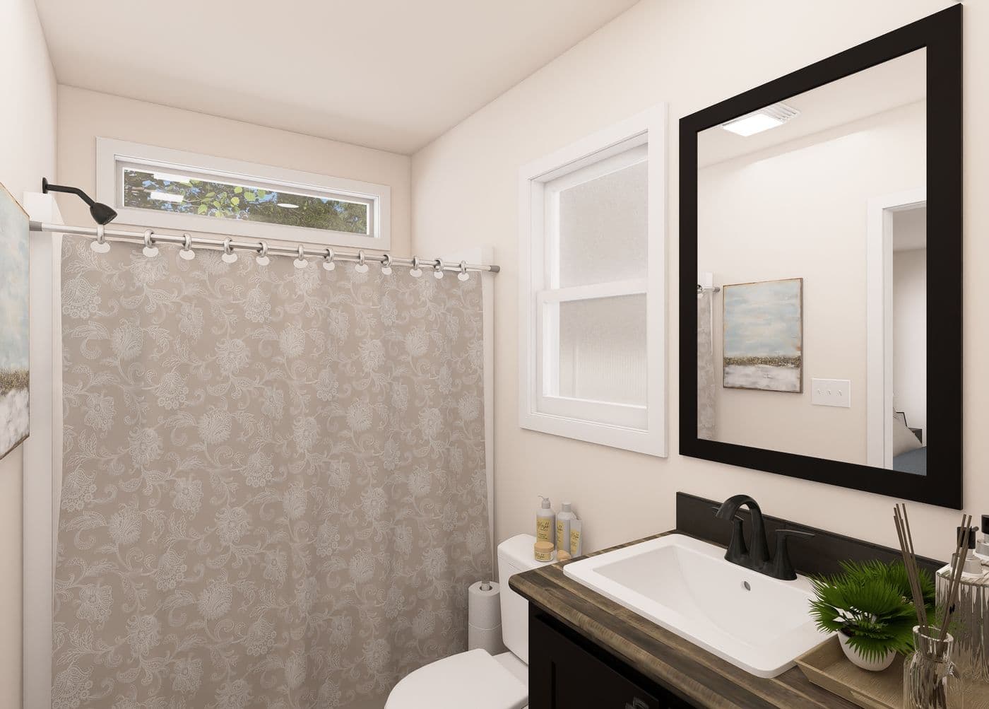The DRM402P 2040' DREAM Primary Bathroom. This Manufactured Mobile Home features 2 bedrooms and 2 baths.