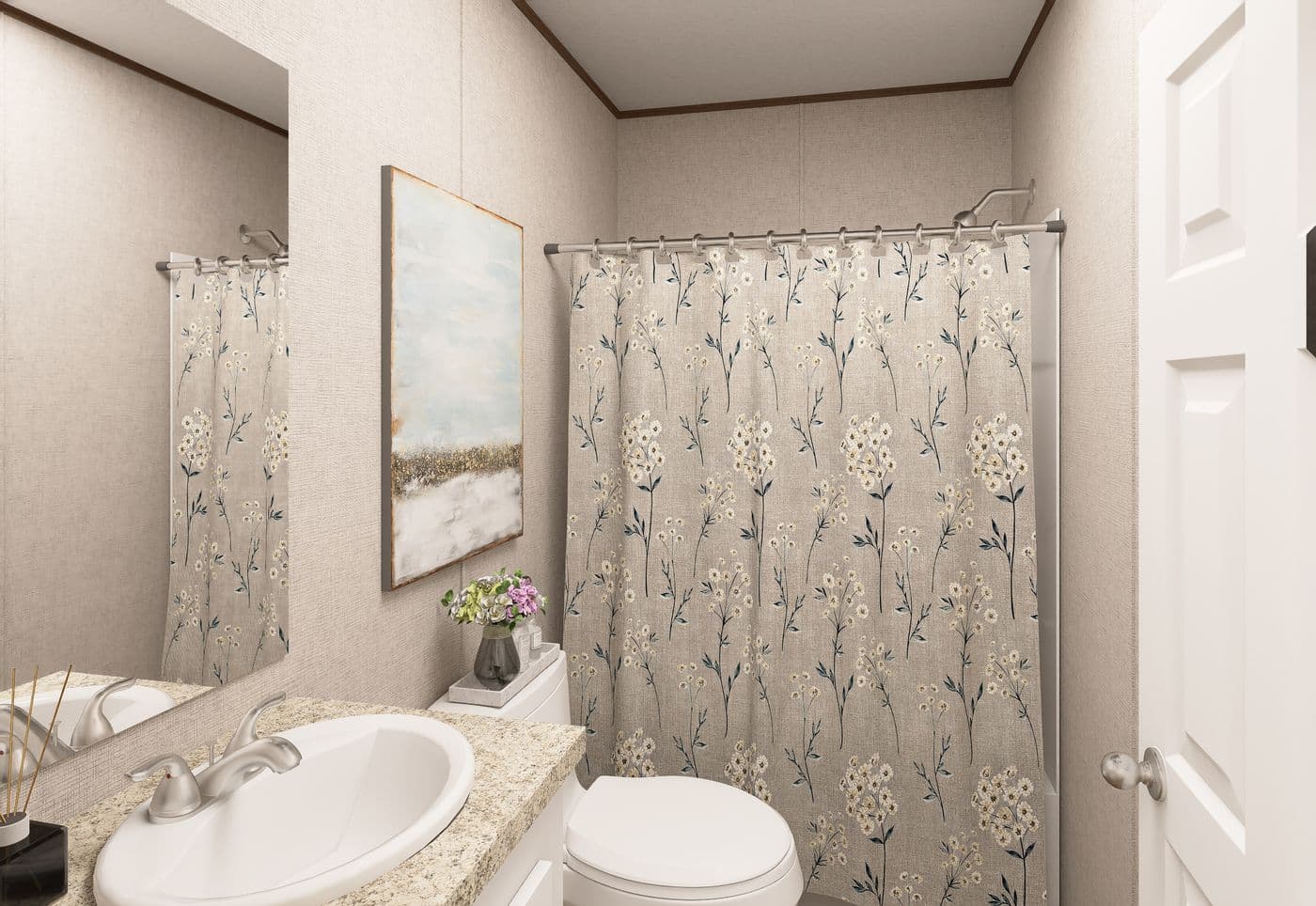 The MAPLE Guest Bathroom. This Manufactured Mobile Home features 3 bedrooms and 2 baths.