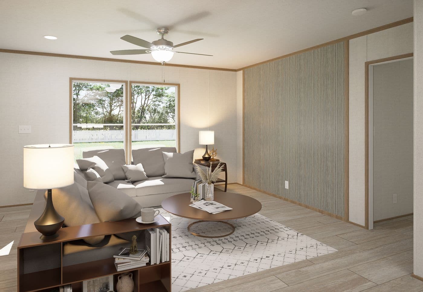 The THE MOUNTAINEER 68 Living Room. This Manufactured Mobile Home features 4 bedrooms and 2 baths.